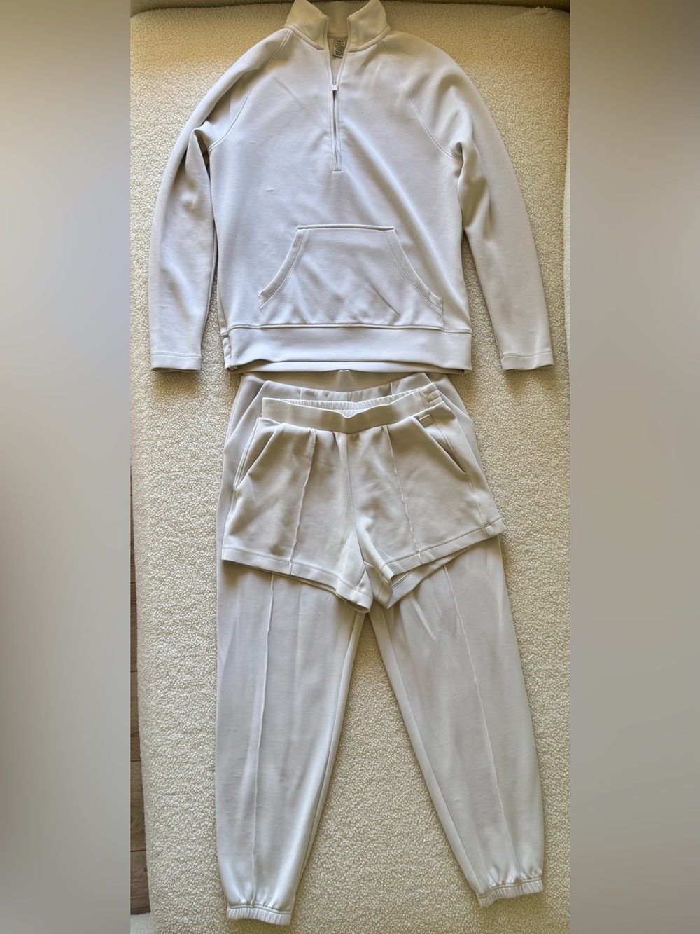 Victoria’s Secret Cream, 3-Piece Lounge Set, Hoodie, Joggers & Shorts, Size XS